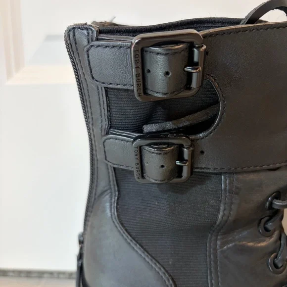 Tory Burch Black Leather Combat boots  Women's size 6M - Picture 2 of 8